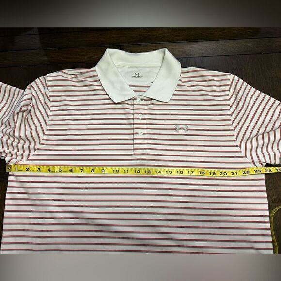 Under Armour Mens Large Red/White Striped Short Sleeve Polo - Picture 3 of 7